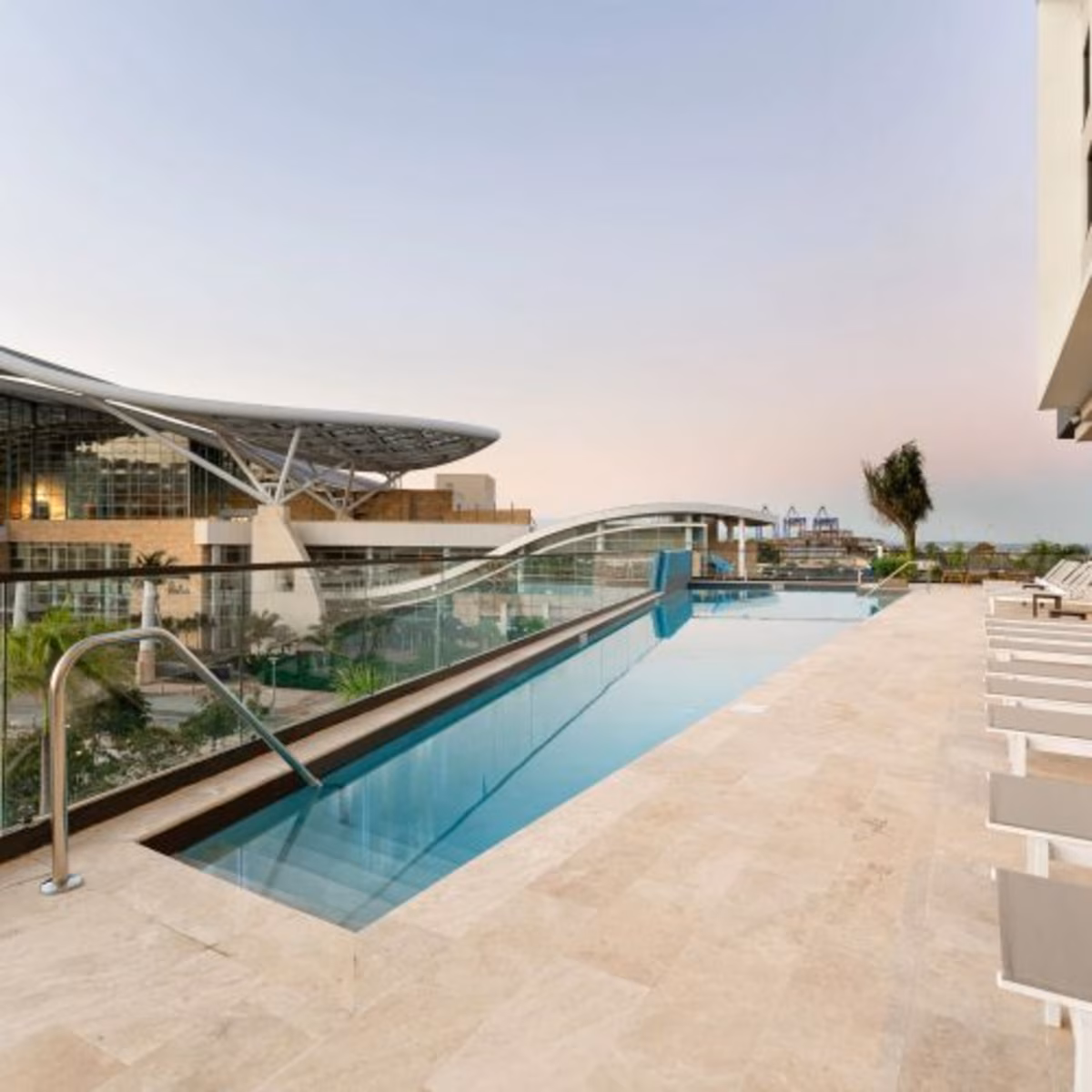 Outdoor infinity pool at a hotel in the Convention Center District