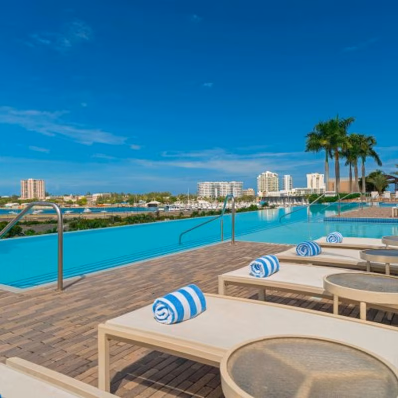 Resort pool deck with sunbeds